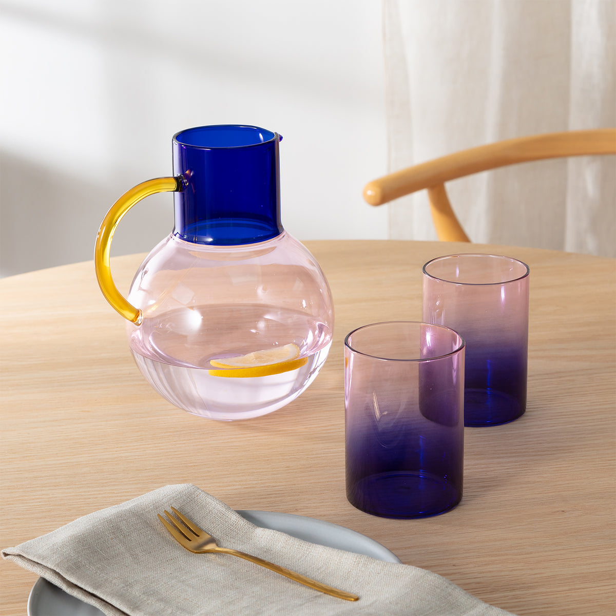 PABLO Large Glass Pitcher | Cobalt & Pink