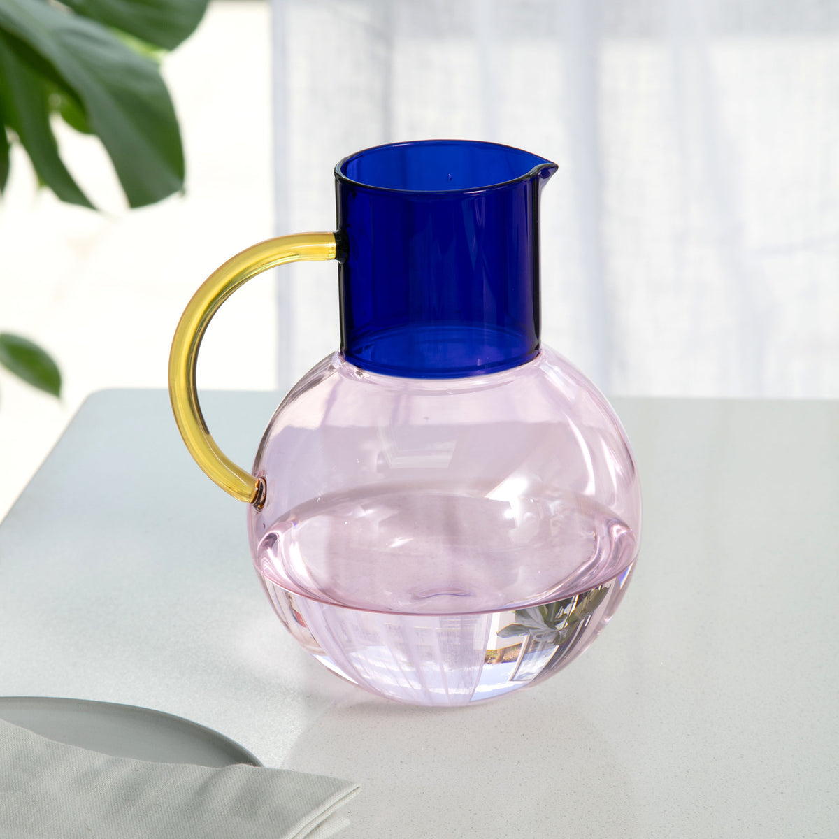 PABLO Large Glass Pitcher | Cobalt & Pink