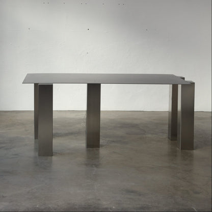 ATRIUM desk in dark brushed steel with bold rectangular leg, by The Good Living & Co.