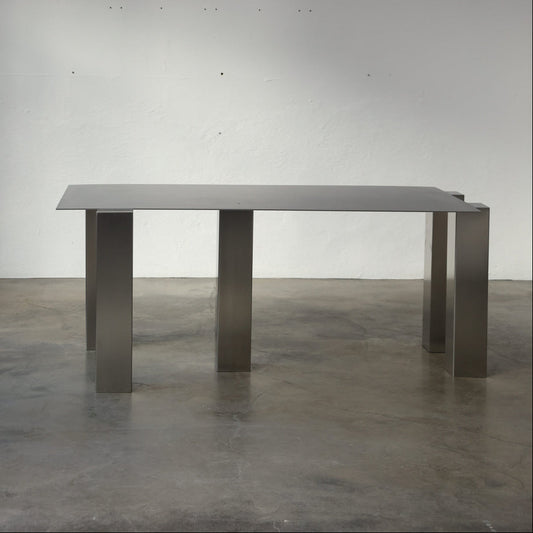ATRIUM desk in dark brushed steel with bold rectangular leg, by The Good Living & Co.
