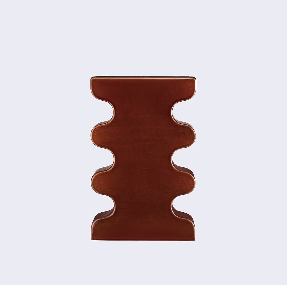 BARVA vase in brown by Pani Jurek, a hand-glazed geometric ceramic piece from the RUIMTE curated collection.