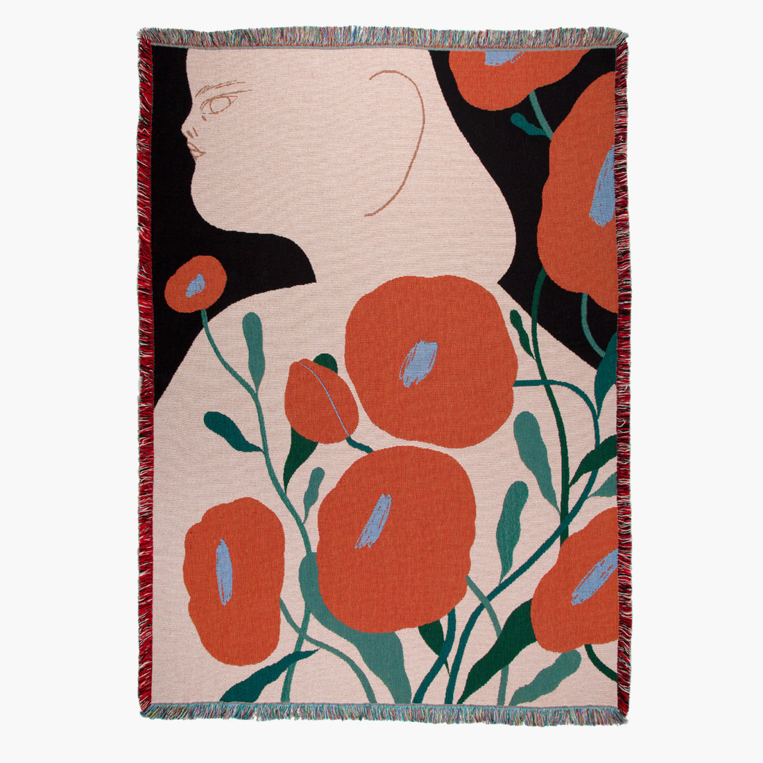 Melba woven throw blanket by Suvi Suitiala with floral illustration, functional art textile.