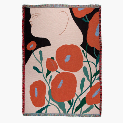 Melba woven throw blanket by Suvi Suitiala with floral illustration, functional art textile.